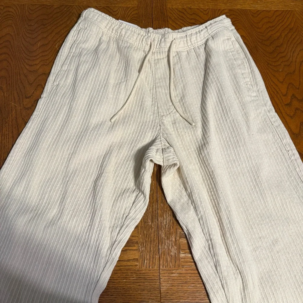 Zara Man Textured Cotton Relaxed Fit Drawstring Pants in Cream Sz L NWT Resort